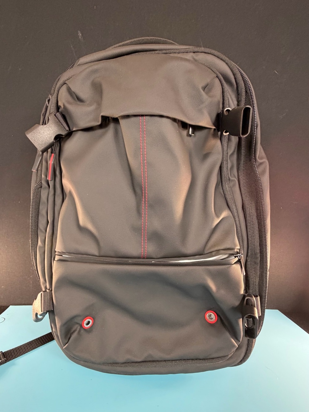 Black Backpack with Red Stitch Accent - Casual Commuter Pack